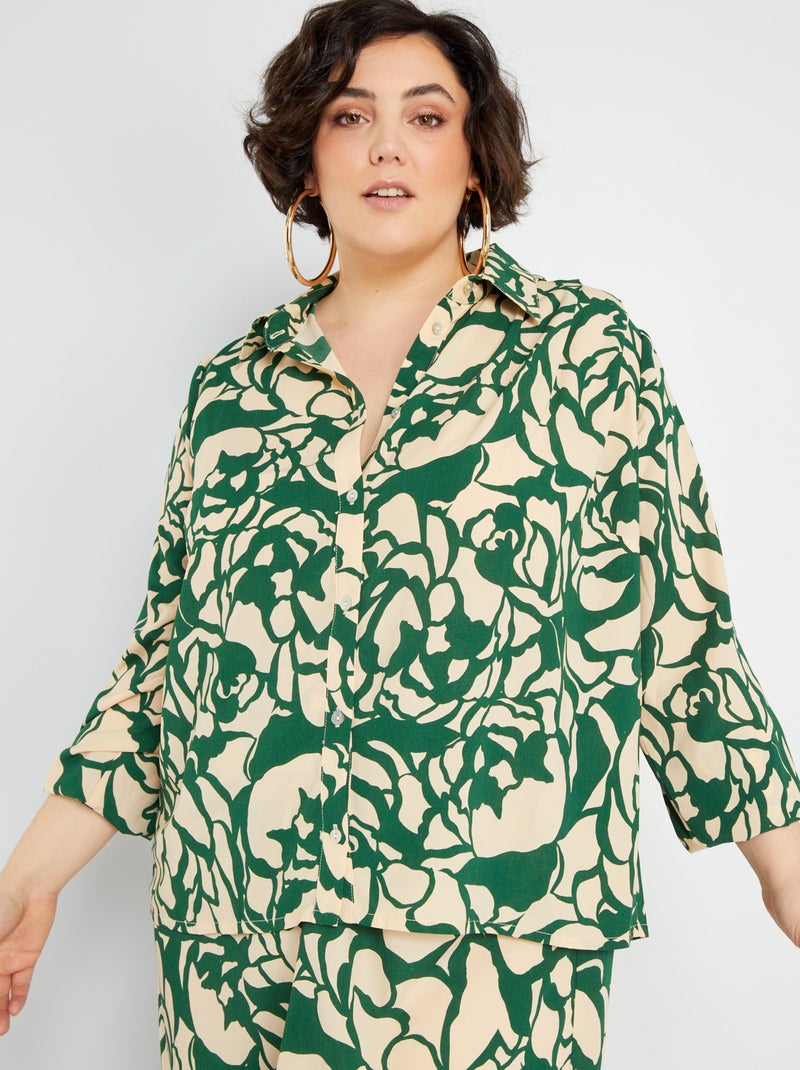 Soepelvallende blouse met print GROEN - Kiabi