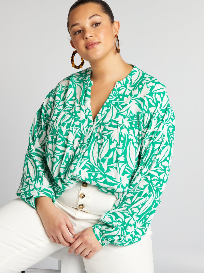 Soepelvallende blouse met print GROEN - Kiabi