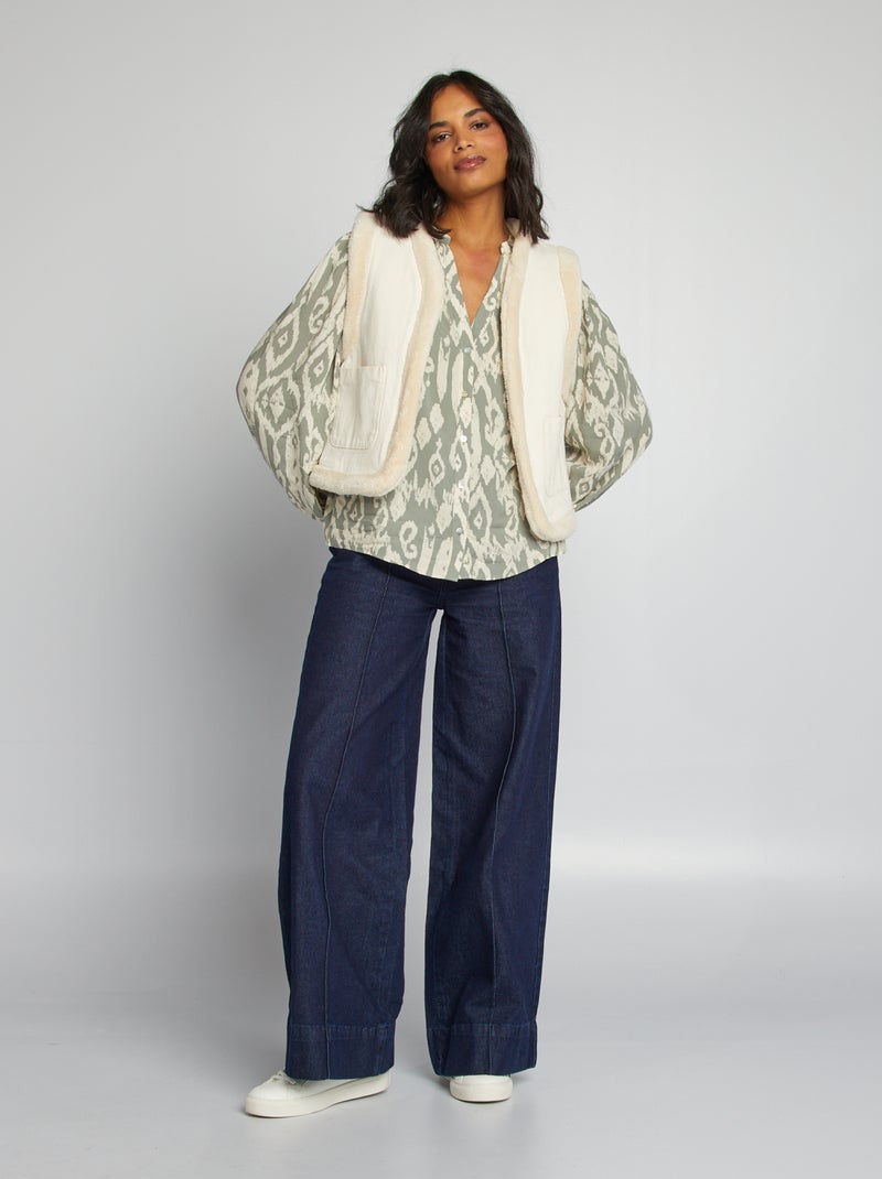 Soepelvallende blouse met print GROEN - Kiabi