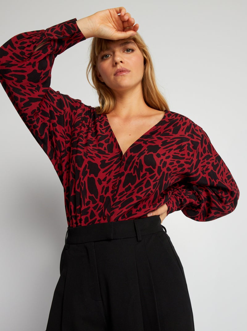 Soepelvallende blouse met print ROOD - Kiabi