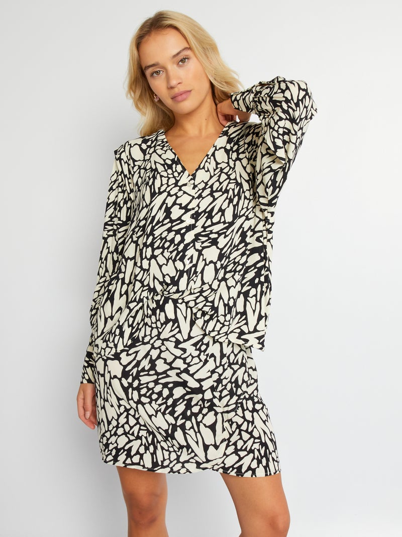 Soepelvallende blouse met print ZWART - Kiabi