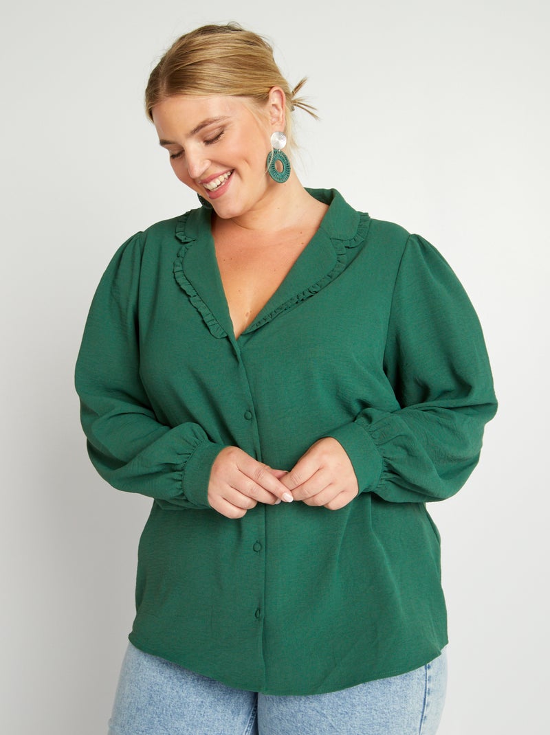 Soepelvallende blouse met reverskraag GROEN - Kiabi