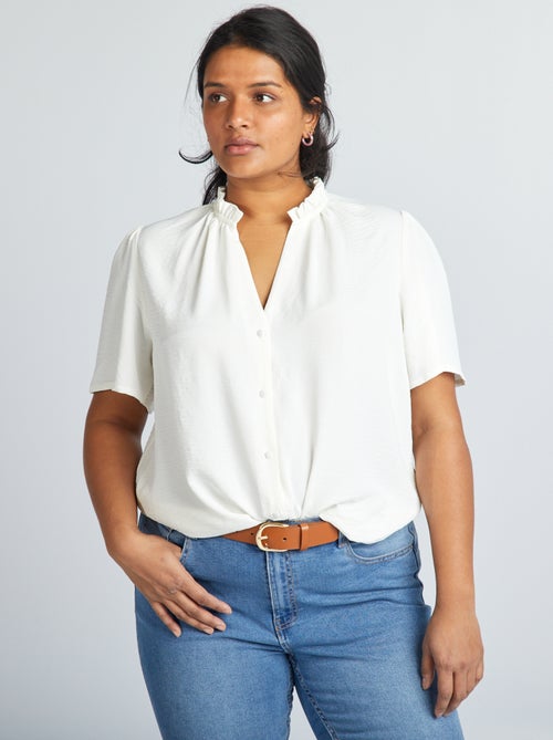 Soepelvallende blouse met ruchekraagje - Kiabi