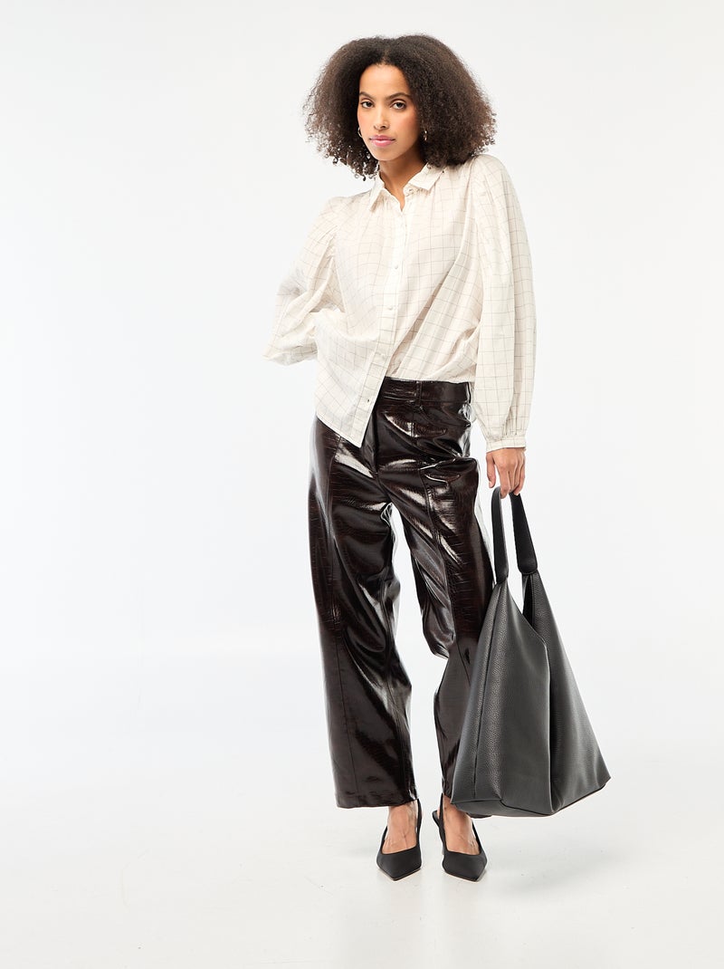 Soepelvallende blouse met ruitprint Wit - Kiabi