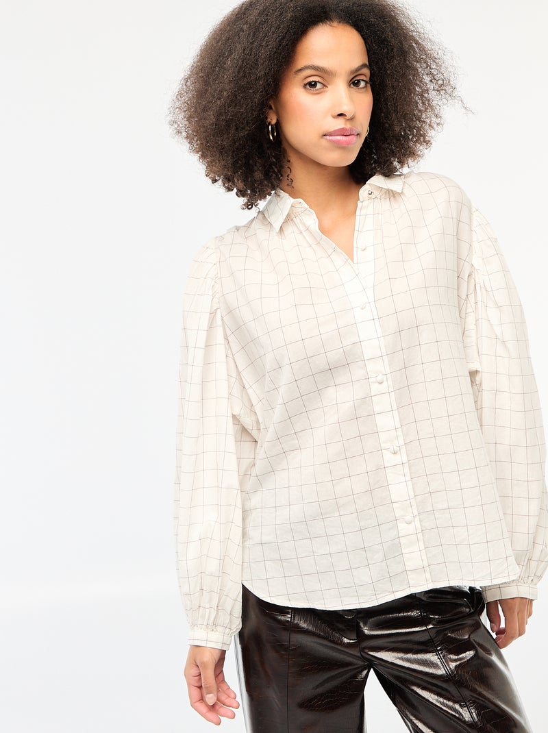 Soepelvallende blouse met ruitprint Wit - Kiabi