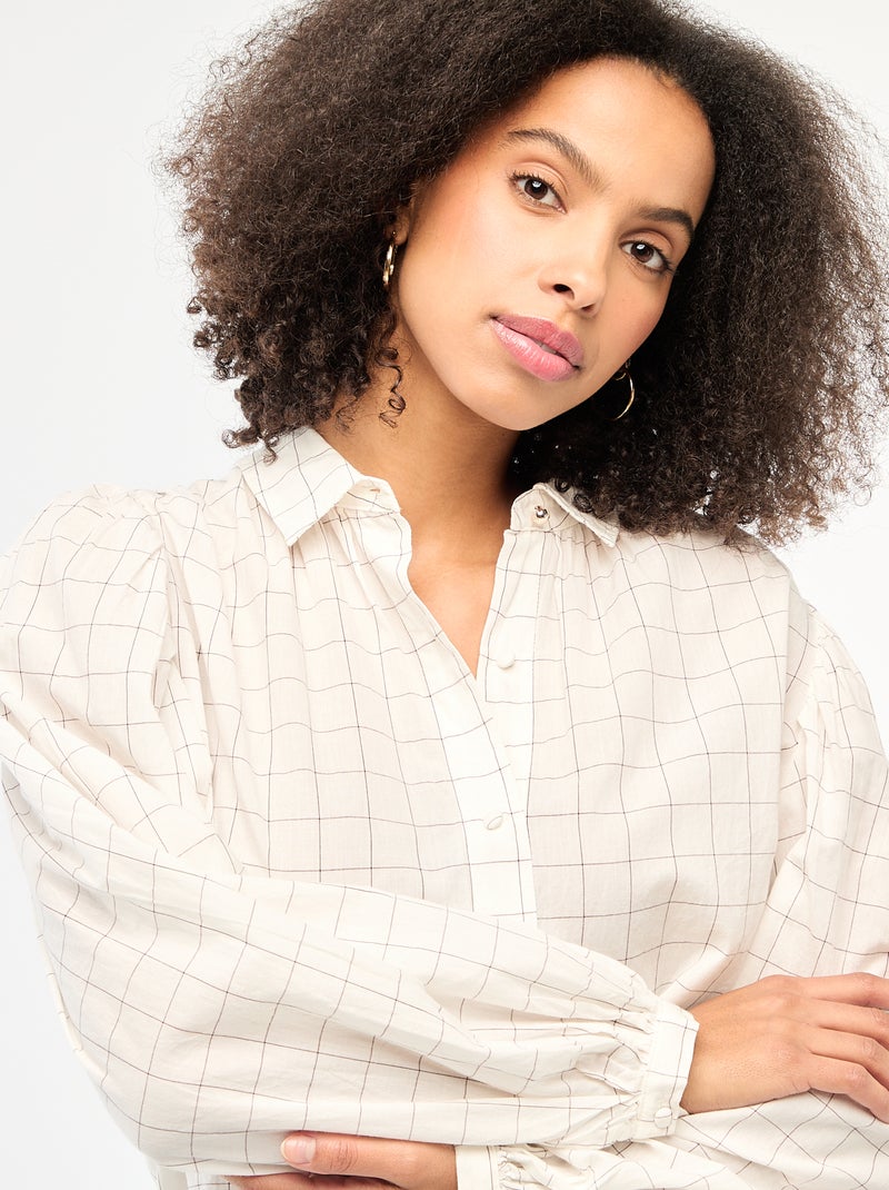 Soepelvallende blouse met ruitprint Wit - Kiabi