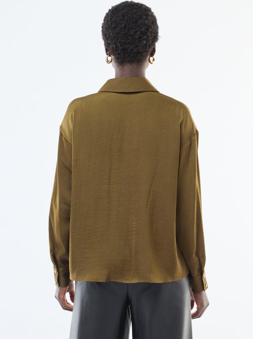Soepelvallende blouse met satijneffect en goudkleurige knopen - Kiabi