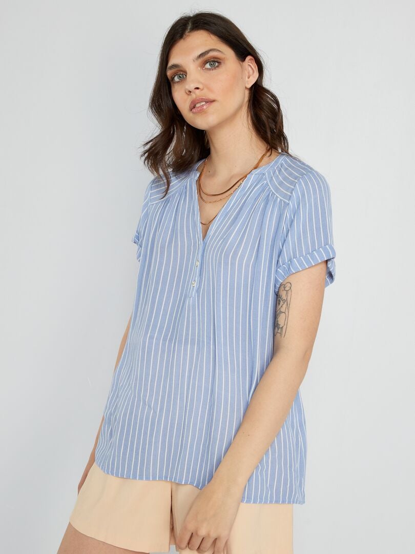 Soepelvallende blouse met strepen BLAUW - Kiabi