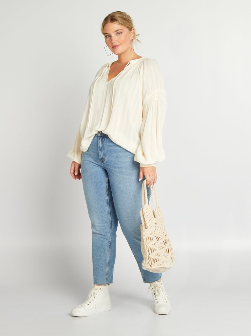 Soepelvallende blouse met V-hals BIEGE - Kiabi