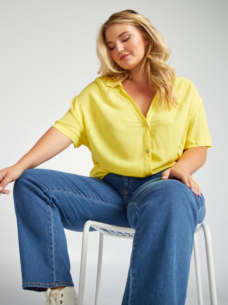 Soepelvallende blouse met V-hals BLAUW - Kiabi