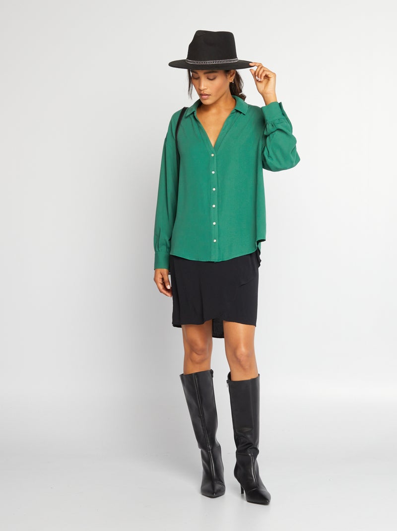 Soepelvallende blouse met V-hals GROEN - Kiabi