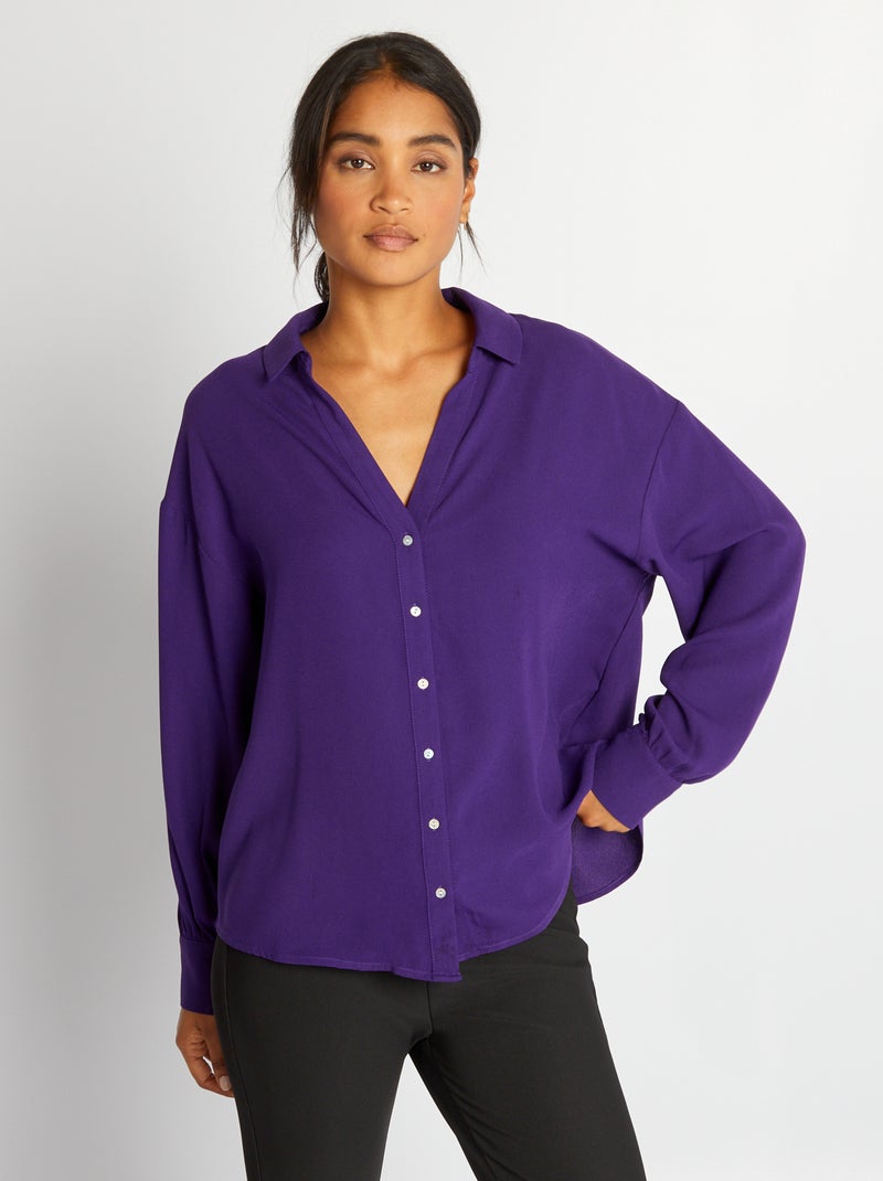 Soepelvallende blouse met V-hals PAARS - Kiabi
