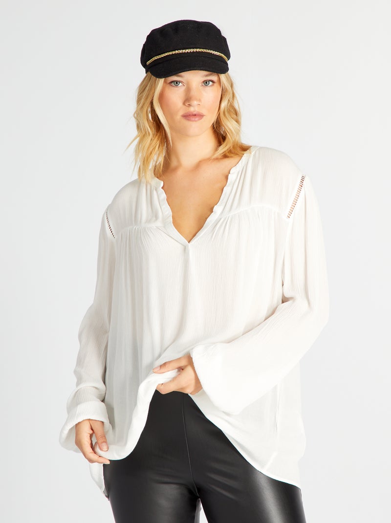 Soepelvallende blouse met V-hals WIT - Kiabi