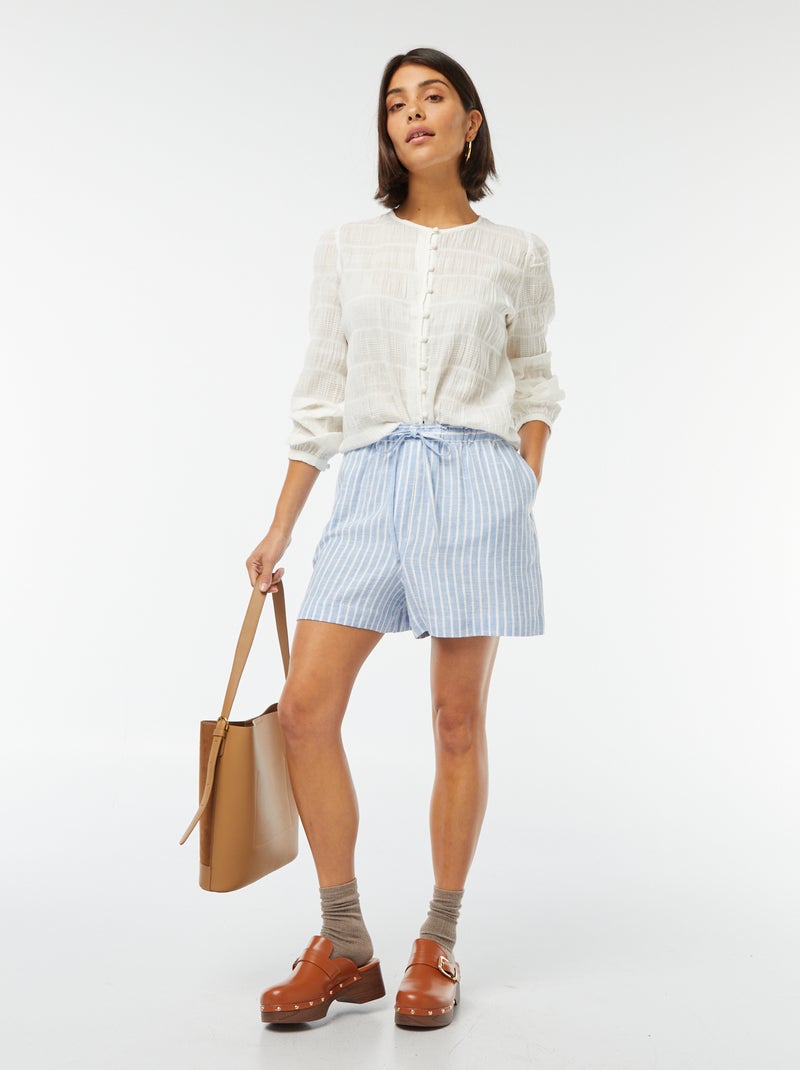 Soepelvallende blouse tricot met fantasiepatroontje Biege - Kiabi