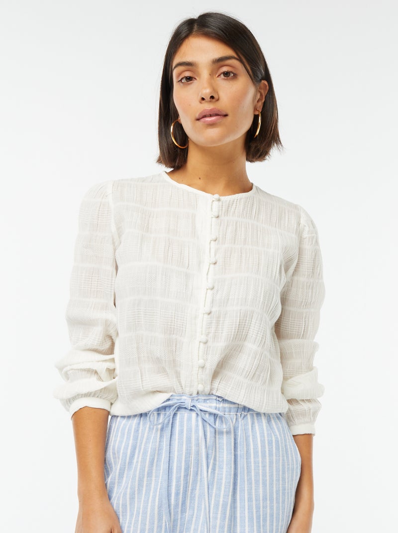 Soepelvallende blouse tricot met fantasiepatroontje Biege - Kiabi