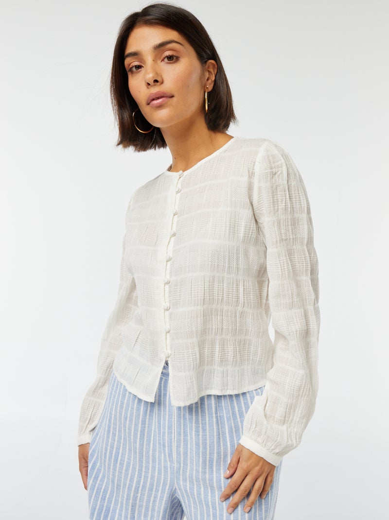 Soepelvallende blouse tricot met fantasiepatroontje Biege - Kiabi