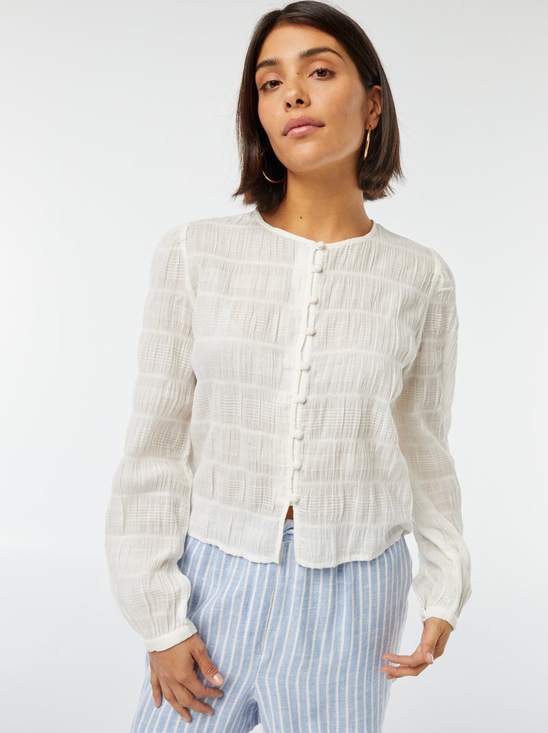 Soepelvallende blouse tricot met fantasiepatroontje Biege - Kiabi