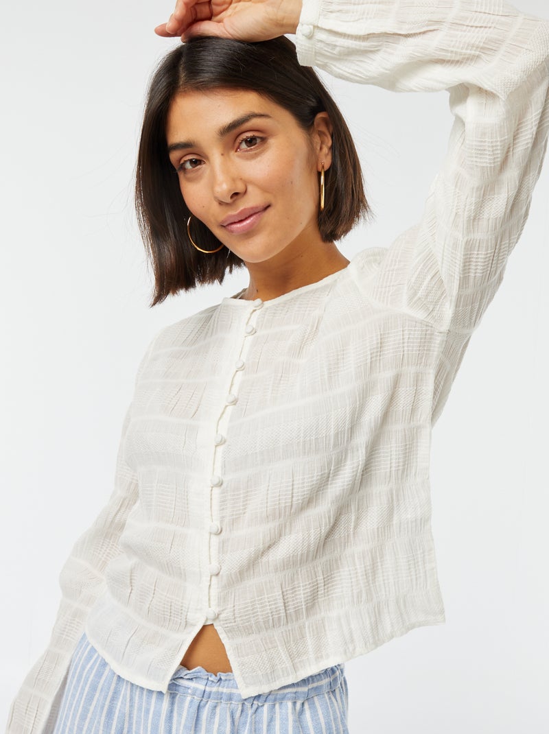 Soepelvallende blouse tricot met fantasiepatroontje Biege - Kiabi