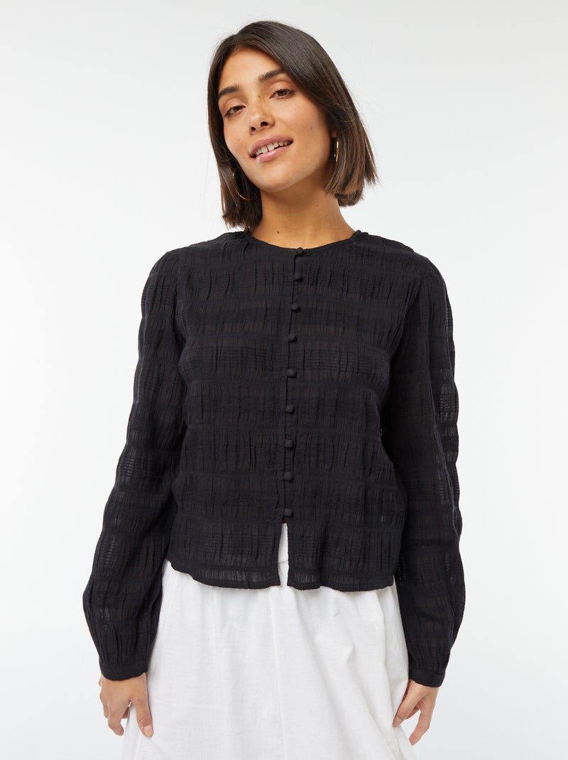 Soepelvallende blouse tricot met fantasiepatroontje zwart - Kiabi