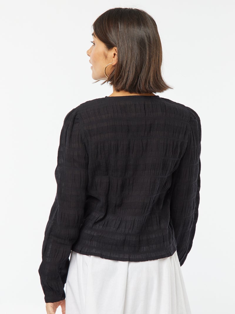 Soepelvallende blouse tricot met fantasiepatroontje zwart - Kiabi