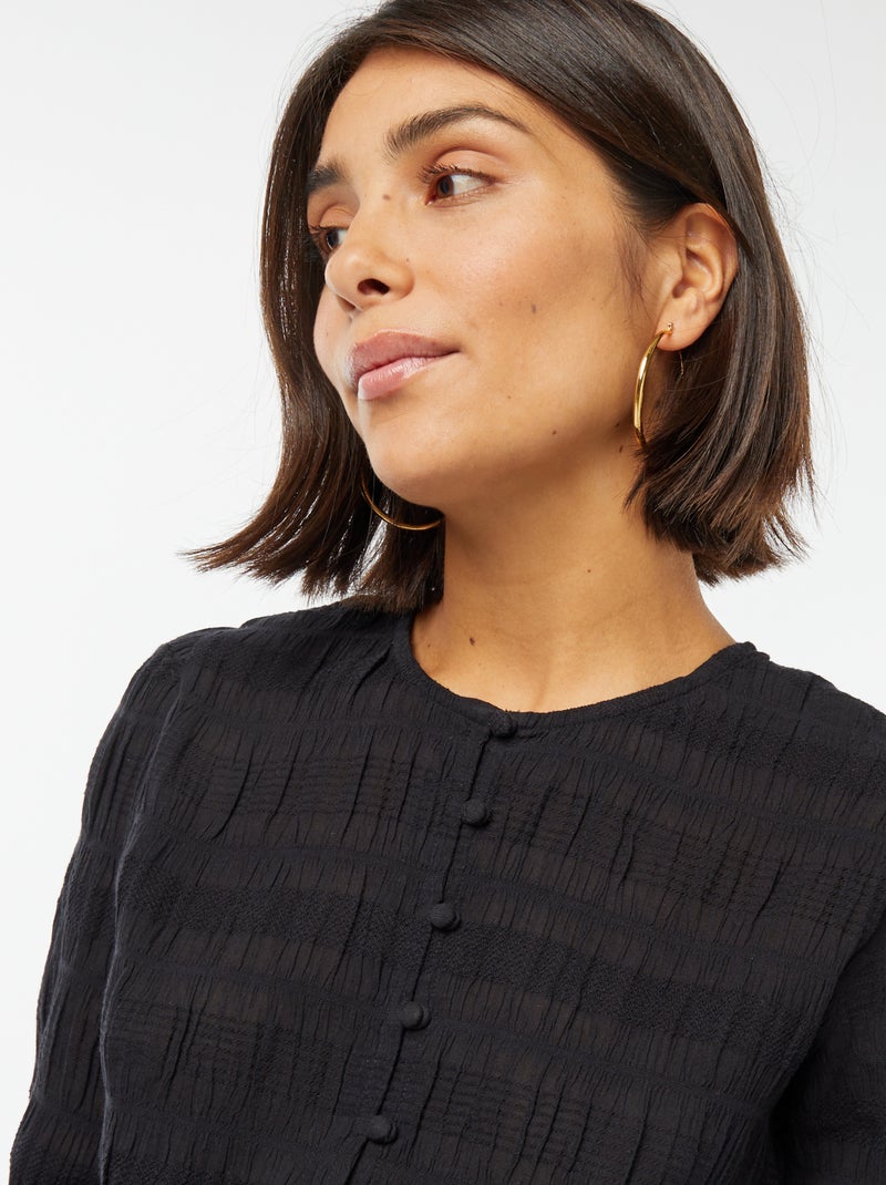 Soepelvallende blouse tricot met fantasiepatroontje zwart - Kiabi