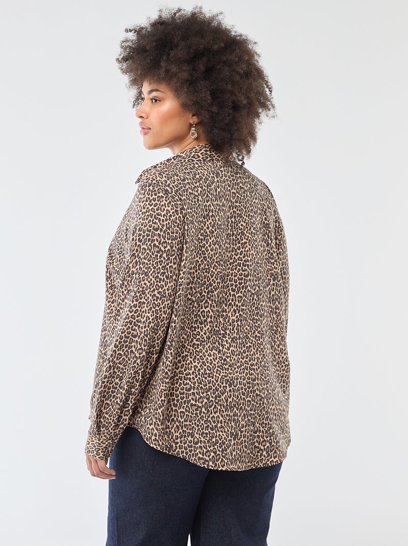Soepelvallende blouse van crêpe-achtige tricot Biege - Kiabi