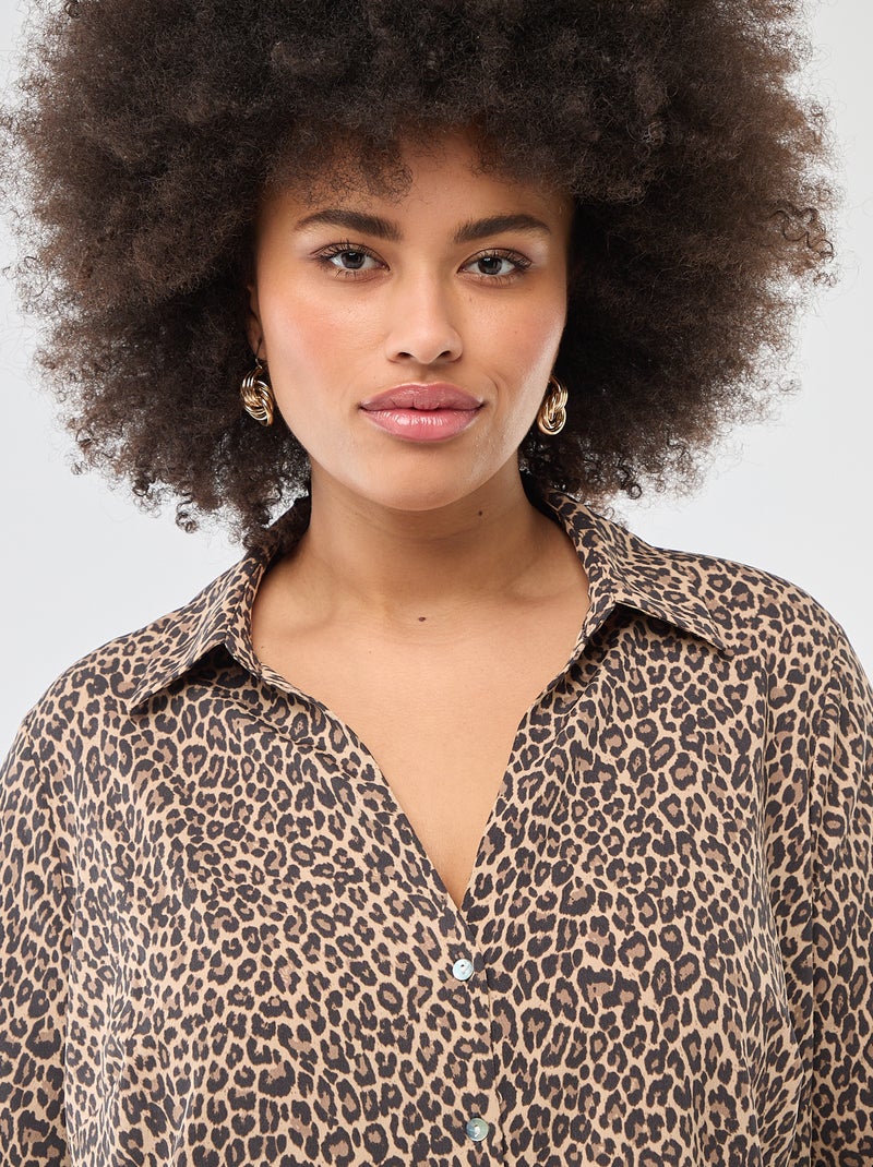 Soepelvallende blouse van crêpe-achtige tricot Biege - Kiabi