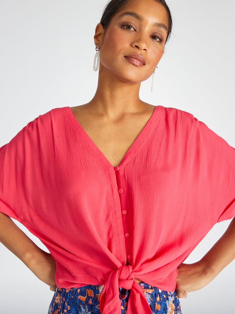 Soepelvallende blouse van crêpe-achtige tricot roze - Kiabi