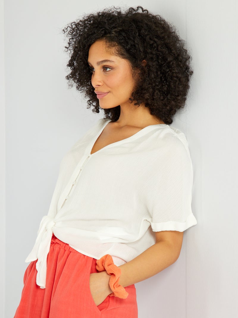 Soepelvallende blouse van crêpe-achtige tricot WIT - Kiabi