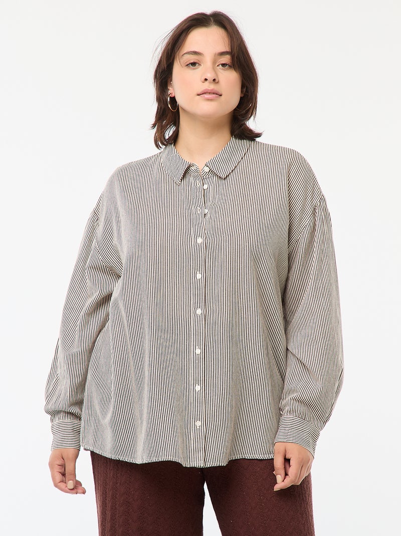 Soepelvallende blouse van gemengd linnen Biege - Kiabi