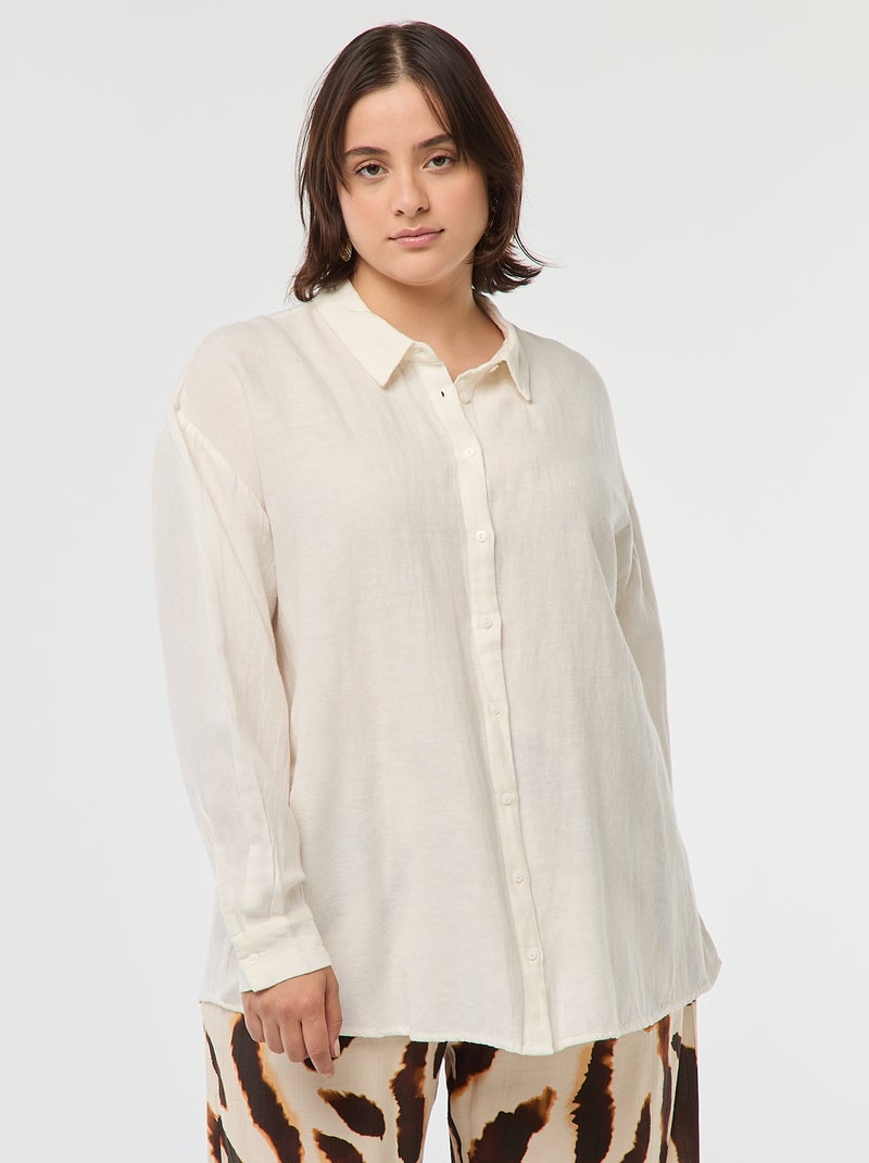 Soepelvallende blouse van gemengd linnen Wit - Kiabi