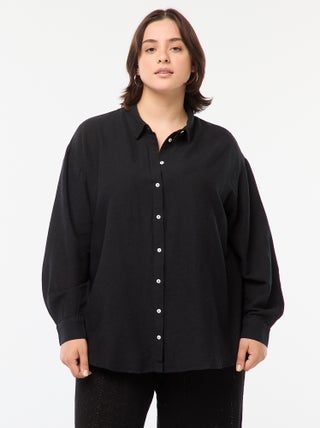 Soepelvallende blouse van gemengd linnen