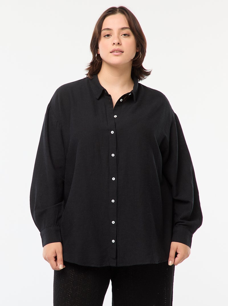 Soepelvallende blouse van gemengd linnen zwart - Kiabi