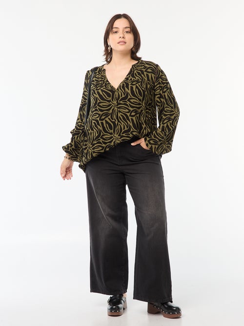 Soepelvallende blouse van kreukeltricot met print - Kiabi