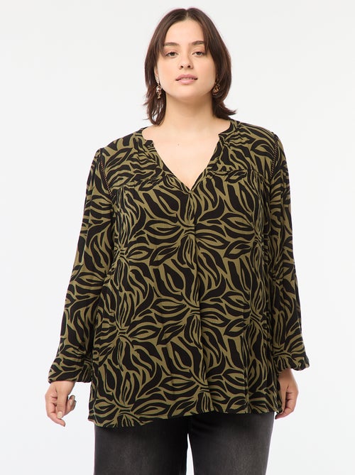Soepelvallende blouse van kreukeltricot met print - Kiabi