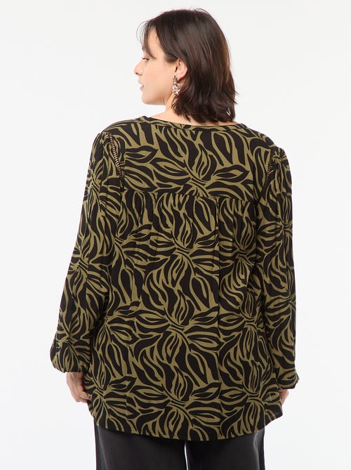 Soepelvallende blouse van kreukeltricot met print - Kiabi