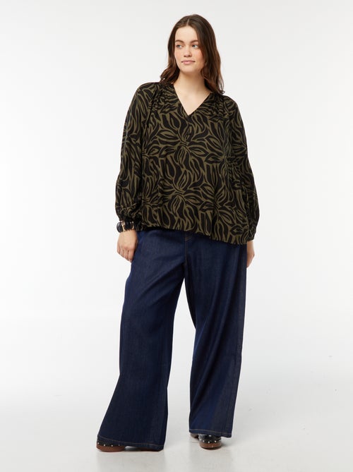 Soepelvallende blouse van kreukeltricot met print - Kiabi