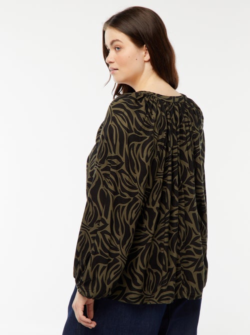 Soepelvallende blouse van kreukeltricot met print - Kiabi