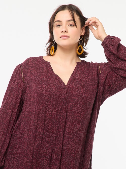 Soepelvallende blouse van kreukeltricot met print - Kiabi