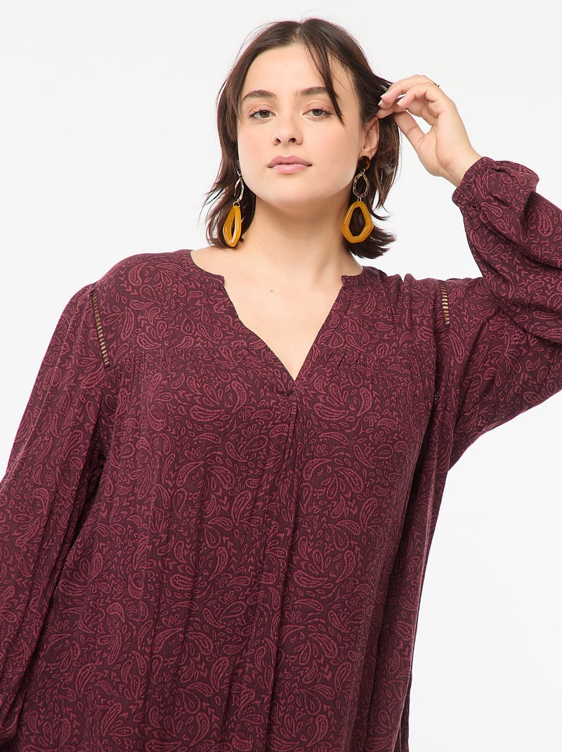 Soepelvallende blouse van kreukeltricot met print Rose - Kiabi