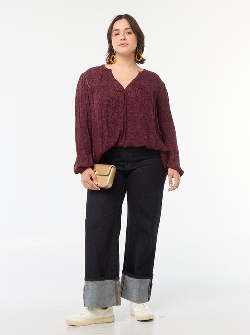 Soepelvallende blouse van kreukeltricot met print - Kiabi