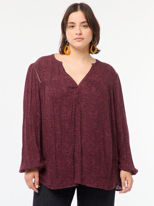 Soepelvallende blouse van kreukeltricot met print - Kiabi