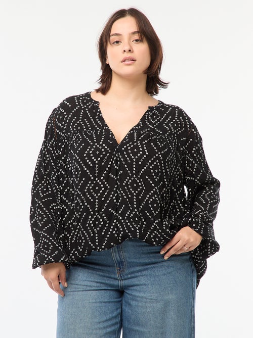 Soepelvallende blouse van kreukeltricot met print - Kiabi