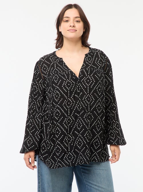 Soepelvallende blouse van kreukeltricot met print - Kiabi