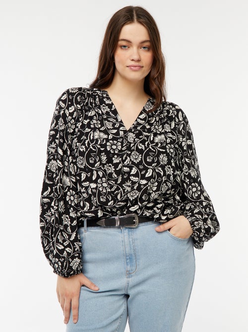 Soepelvallende blouse van kreukeltricot met print - Kiabi