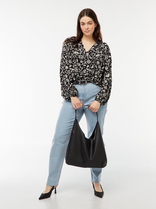 Soepelvallende blouse van kreukeltricot met print - Kiabi