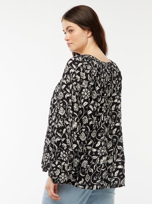 Soepelvallende blouse van kreukeltricot met print - Kiabi