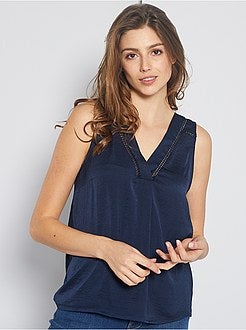 Damesmode maat 34-48 - Soepelvallende blouse van twee stoffen - Kiabi