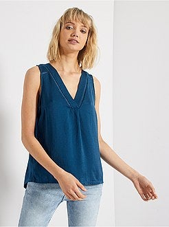 Damesmode maat 34-48 - Soepelvallende blouse van twee stoffen - Kiabi