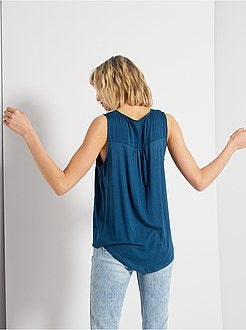 Damesmode maat 34-48 - Soepelvallende blouse van twee stoffen - Kiabi